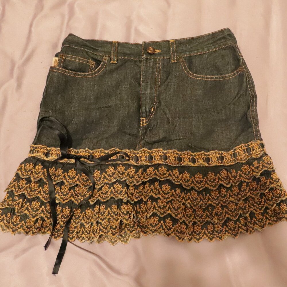 MOSCHINO Ruffle Denim Mini Skirt Size 2-4